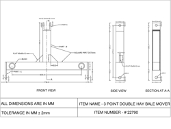 hey bale fork for small traktors dk 3