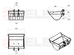bucket for m100 miniexcavator 800